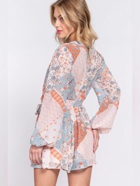 Active-USA Patchwork Longsleeve Chiffon Jumpsuit Romper Medium NWT